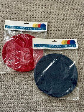 Two (2) Sets of Greenbrier International 9" Woven Trivets - 2 Red & 2 Navy